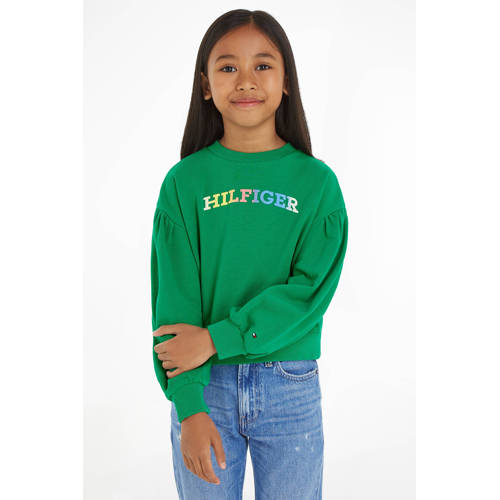 Tommy Hilfiger sweater met tekst groen Tekst 128