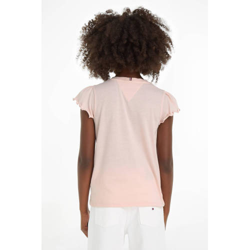 Tommy Hilfiger T-shirt licht perzik Roze Meisjes Katoen Ronde hals Effen 110