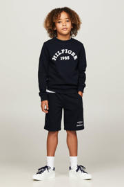 thumbnail: Blauwe jongens Tommy Hilfiger sweater met logo dessin, lange mouwen en ronde hals