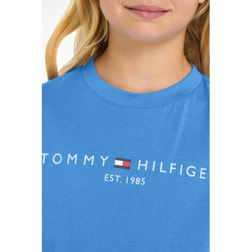 Tommy Hilfiger T-shirt met logo blauw Jongens Meisjes Katoen Ronde hals 92
