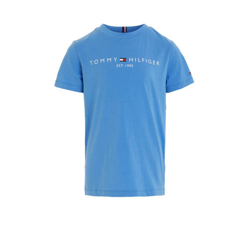 Tommy Hilfiger T-shirt met logo blauw Jongens/Meisjes Katoen Ronde hals - 152
