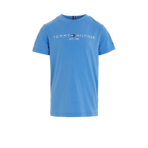 Tommy Hilfiger T-shirt met logo blauw Jongens/Meisjes Katoen Ronde hals