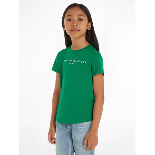Tommy Hilfiger T-shirt met logo groen Meisjes Katoen Ronde hals Logo 104