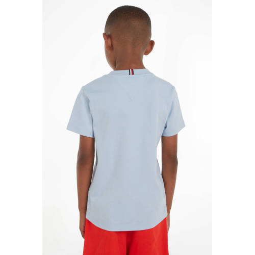 Tommy Hilfiger T-shirt met logo lichtblauw Jongens Katoen Ronde hals Logo 92