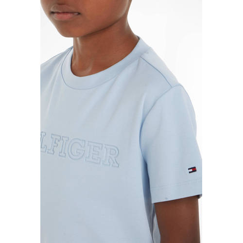 Tommy Hilfiger T-shirt met logo lichtblauw Jongens Katoen Ronde hals Logo 92