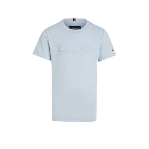 Tommy Hilfiger T-shirt met logo lichtblauw Jongens Katoen Ronde hals Logo - 104