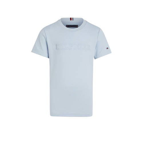 Tommy Hilfiger T-shirt met logo lichtblauw Jongens Katoen Ronde hals Logo