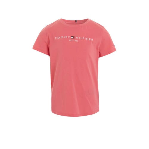 Tommy Hilfiger T-shirt met logo roze Meisjes Katoen Ronde hals Logo