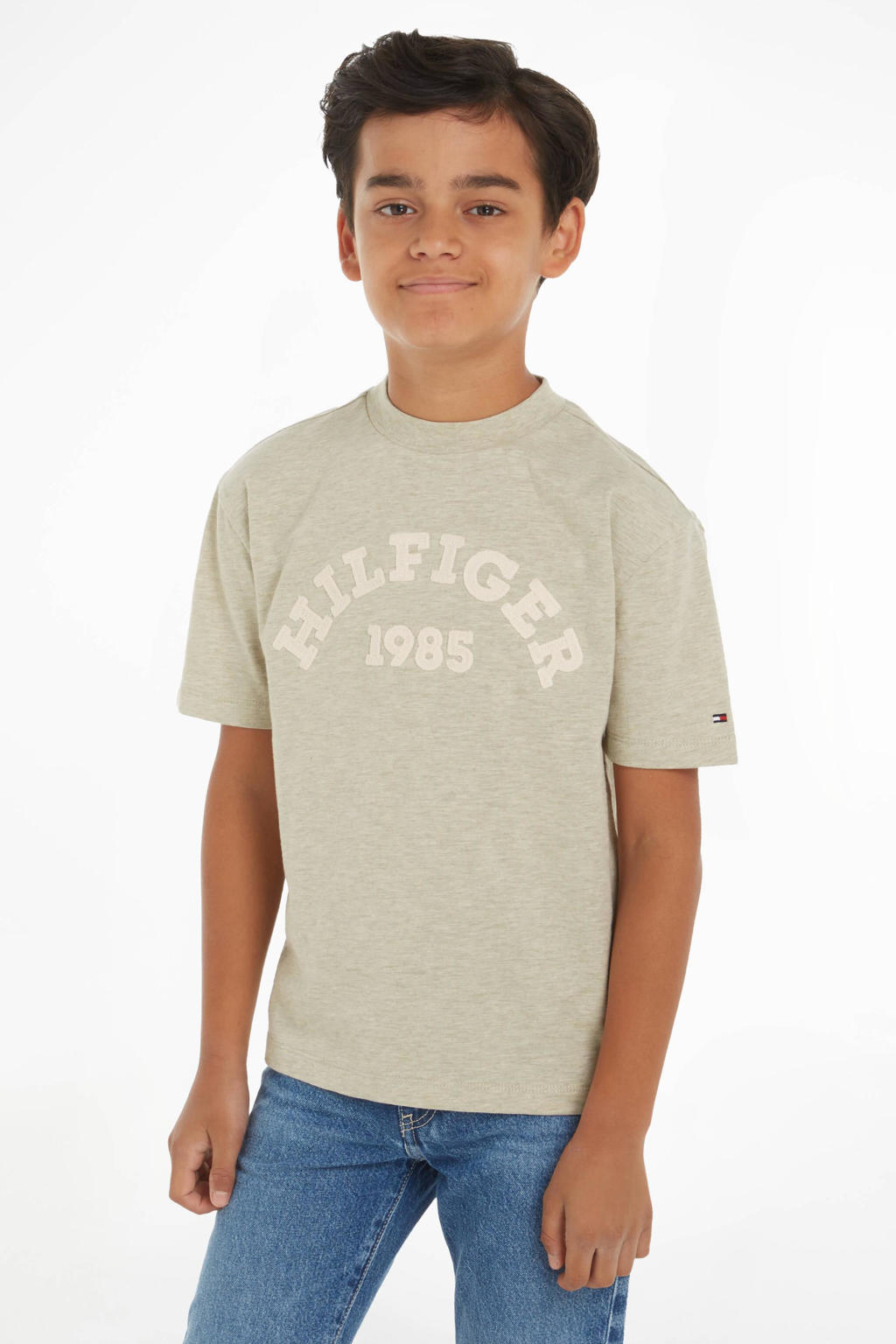 Groene jongens Tommy Hilfiger T-shirt van katoen met printopdruk, korte mouwen en ronde hals