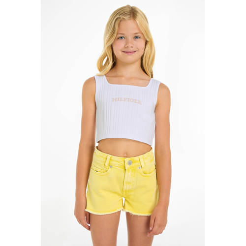Tommy Hilfiger top met tekst wit lichtroze T-shirt Meisjes Katoen Ronde hals 140
