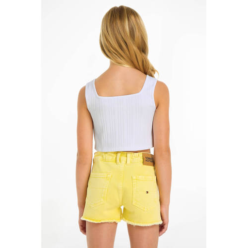 Tommy Hilfiger top met tekst wit lichtroze T-shirt Meisjes Katoen Ronde hals 140