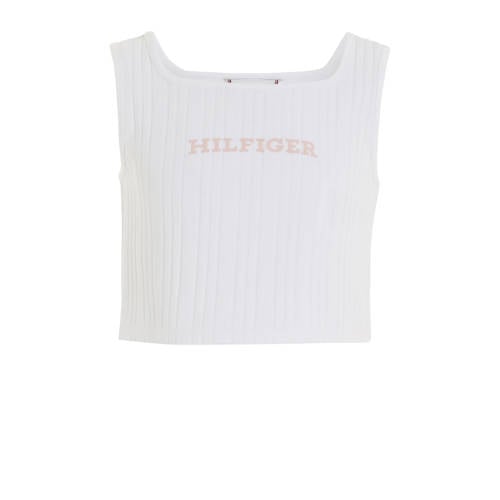 Tommy Hilfiger top met tekst wit/lichtroze T-shirt Meisjes Katoen Ronde hals - 152