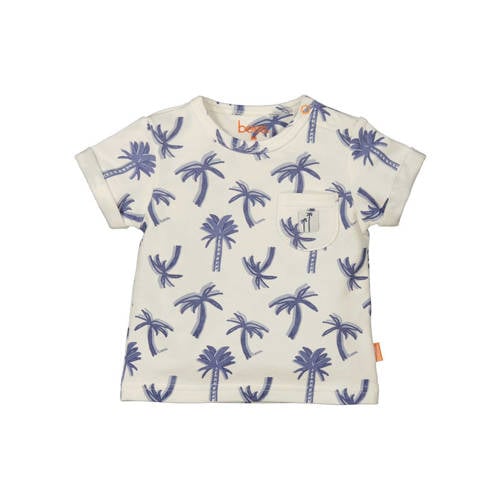 BESS baby T-shirt met all over print wit/blauw Jongens Katoen Ronde hals