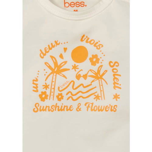 BESS baby T-shirt met tekst wit oranje Meisjes Katoen Ronde hals Tekst 86