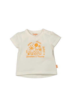 baby T-shirt met tekst wit/oranje