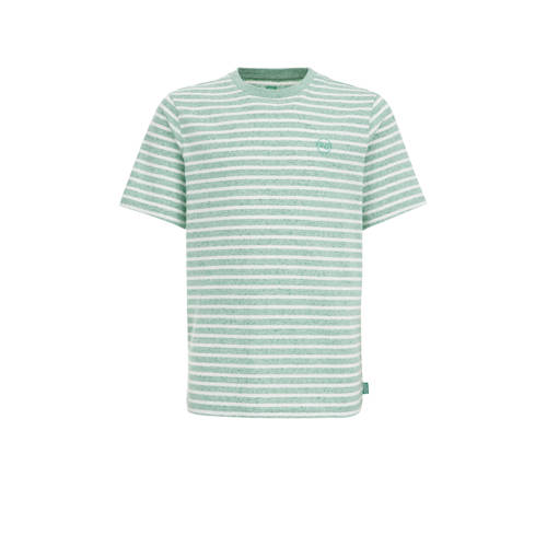 WE Fashion gestreept T-shirt mintgroen/wit Jongens Stretchkatoen Ronde hals - 110/116