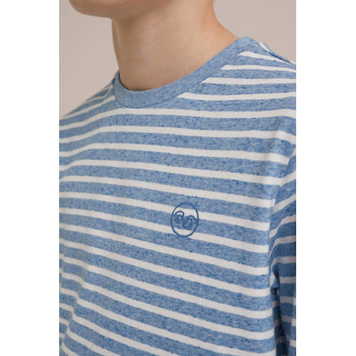 WE Fashion gestreept T-shirt morning blue Blauw Jongens Stretchkatoen Ronde hals 92
