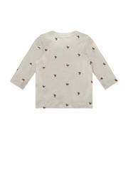 thumbnail: Ecru en bruine meisjes A Tiny Story baby longsleeve van stretchkatoen met lange mouwen en ronde hals