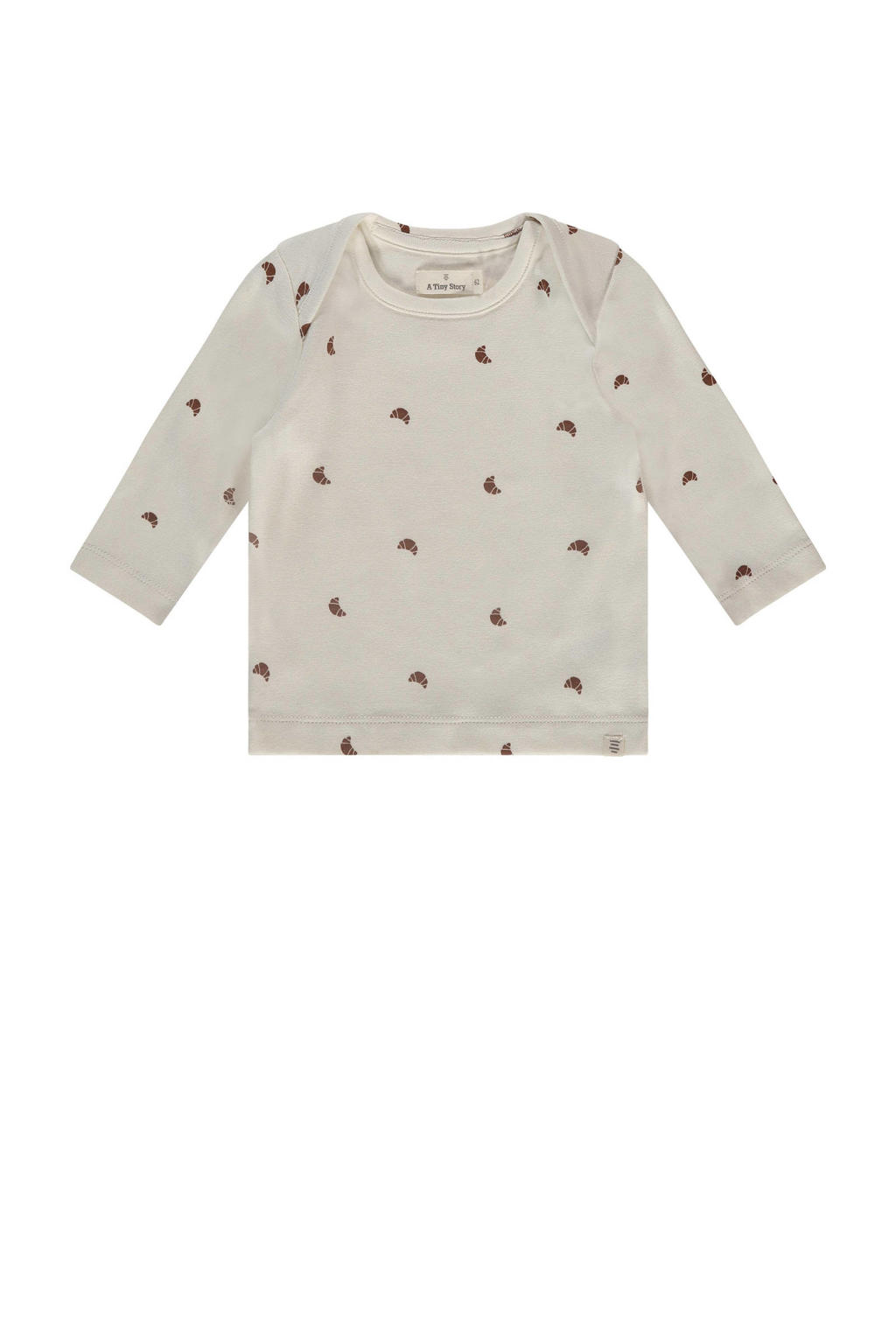 Ecru en bruine meisjes A Tiny Story baby longsleeve van stretchkatoen met lange mouwen en ronde hals