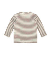 thumbnail: Bruin en ecru jongens en meisjes A Tiny Story baby gestreepte longsleeve van stretchkatoen met lange mouwen en ronde hals