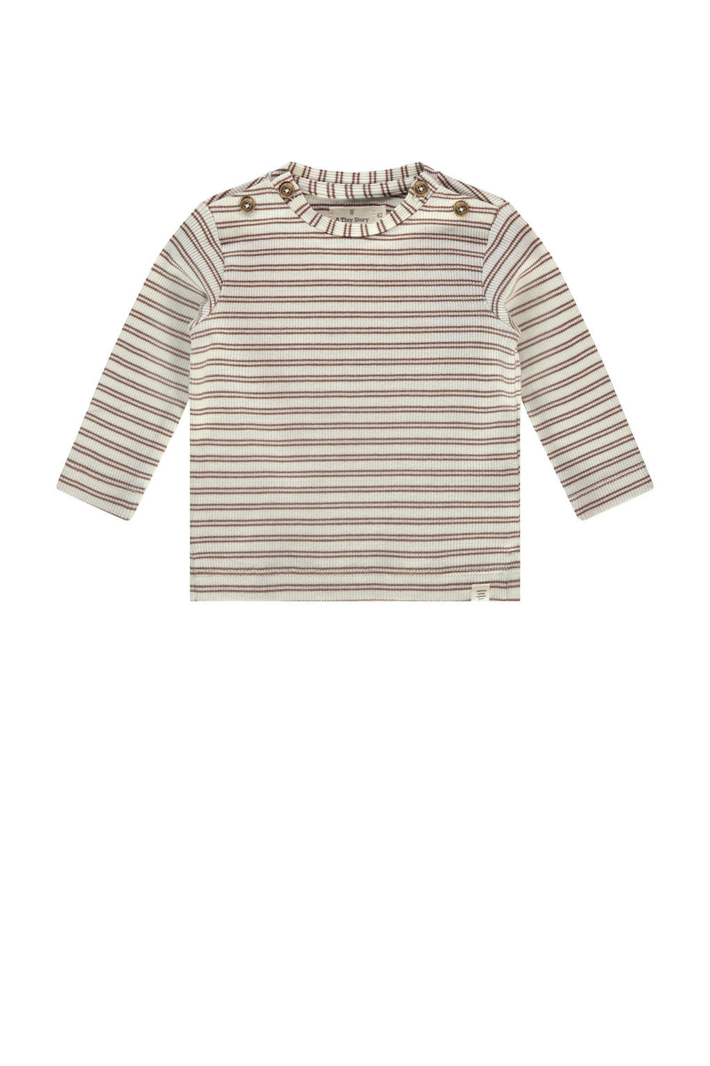 Bruin en ecru jongens en meisjes A Tiny Story baby gestreepte longsleeve van stretchkatoen met lange mouwen en ronde hals