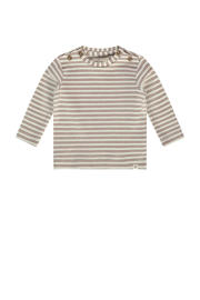 thumbnail: Bruin en ecru jongens en meisjes A Tiny Story baby gestreepte longsleeve van stretchkatoen met lange mouwen en ronde hals