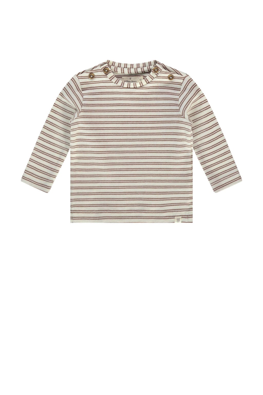 Bruin en ecru jongens en meisjes A Tiny Story baby gestreepte longsleeve van stretchkatoen met lange mouwen en ronde hals