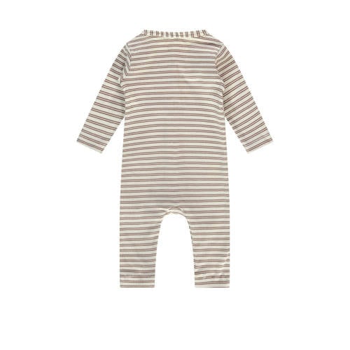 A Tiny Story baby gestreept boxpak bruin ecru Jongens Meisjes Stretchkatoen Ronde hals 50