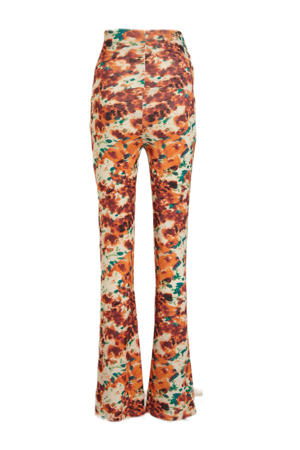 high waist flared broek met all over print oranje/brique/groen