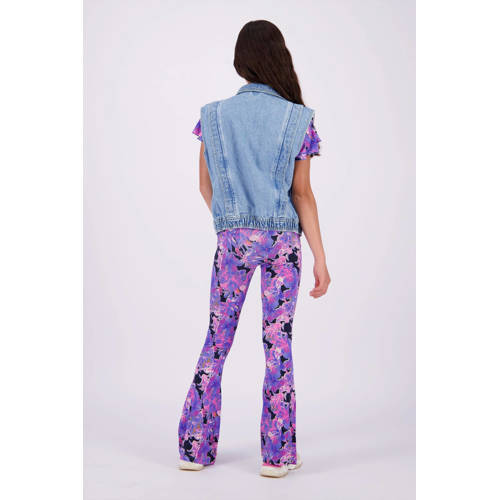 VINGINO flared broek Safien met all over print paars roze zwart Meisjes Viscose 128