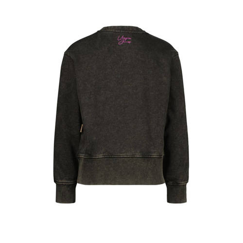 VINGINO sweater Narou met tekst vergrijsd zwart Meisjes Katoen Ronde hals 128