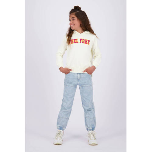 VINGINO hoodie Nadien met tekst offwhite rood Sweater Ecru Tekst 128
