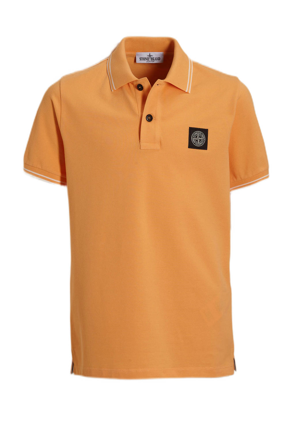 Oranje jongens Stone Island polo van stretchkatoen met effen, korte mouwen en knoopsluiting