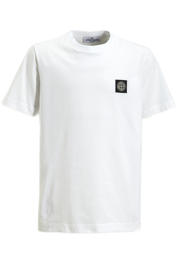 thumbnail: Witte jongens Stone Island T-shirt van katoen met effen, korte mouwen en ronde hals