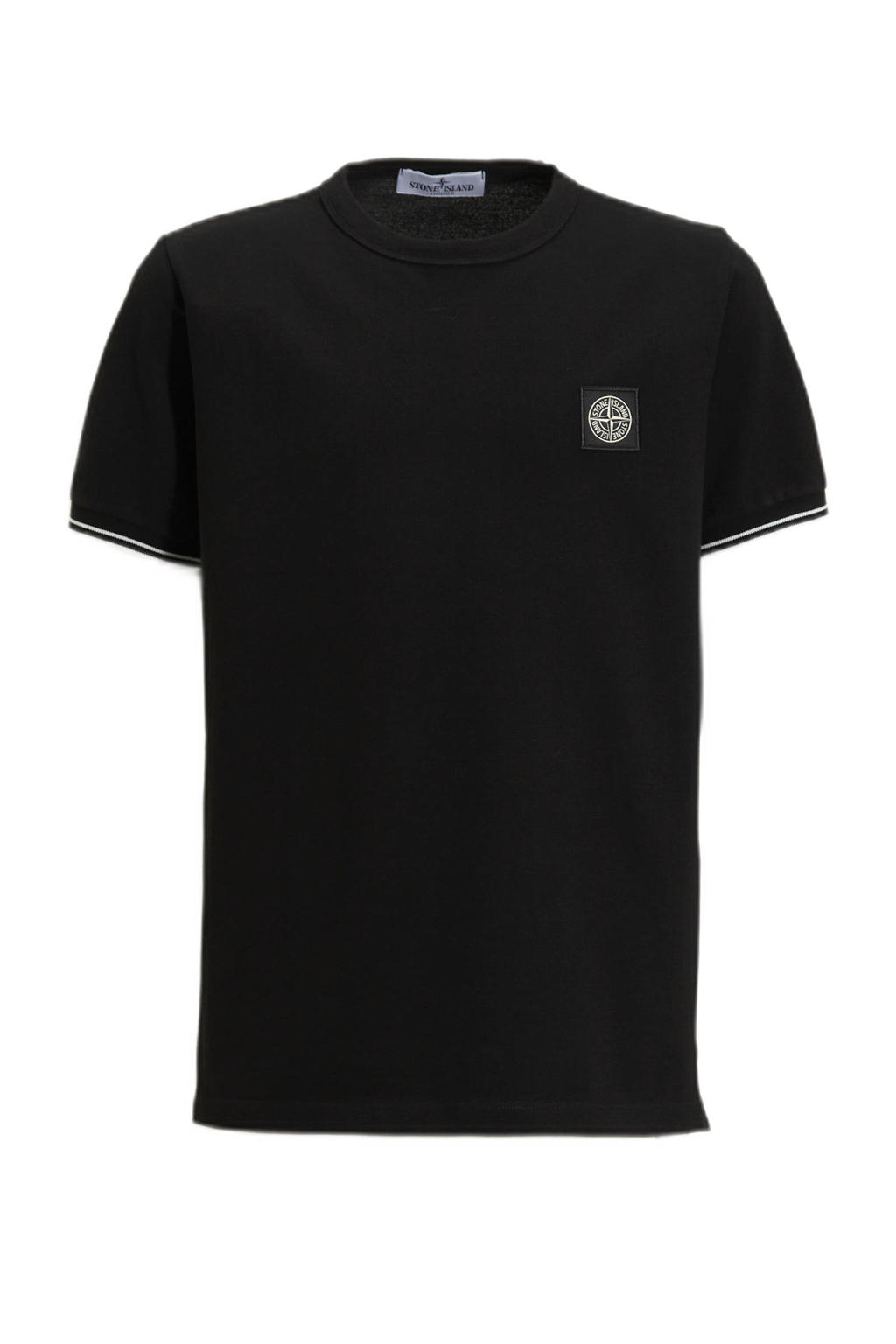 Zwarte jongens Stone Island T-shirt van stretchkatoen met effen, korte mouwen en ronde hals