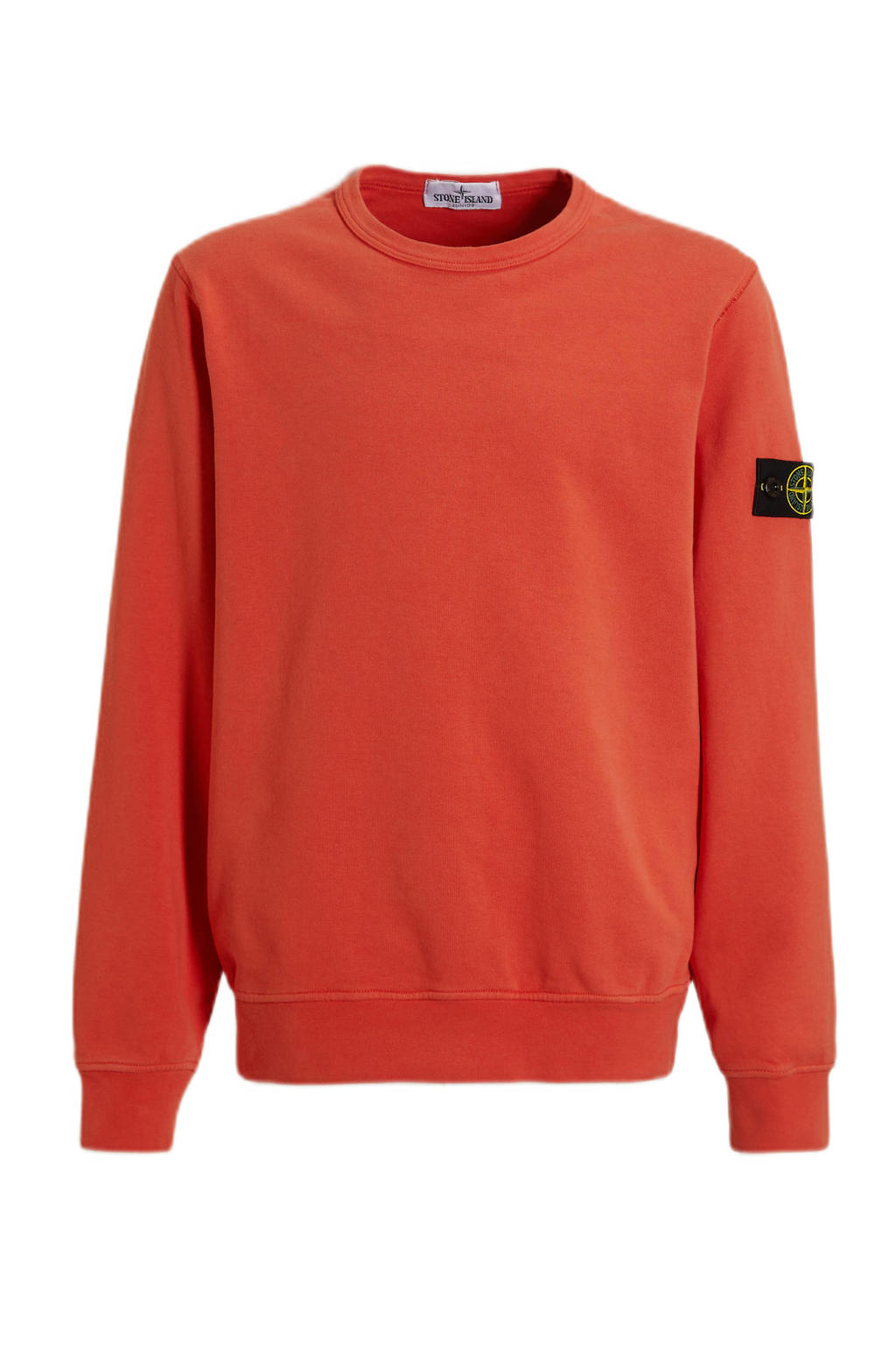 Rode jongens Stone Island trui van katoen met effen, lange mouwen en ronde hals