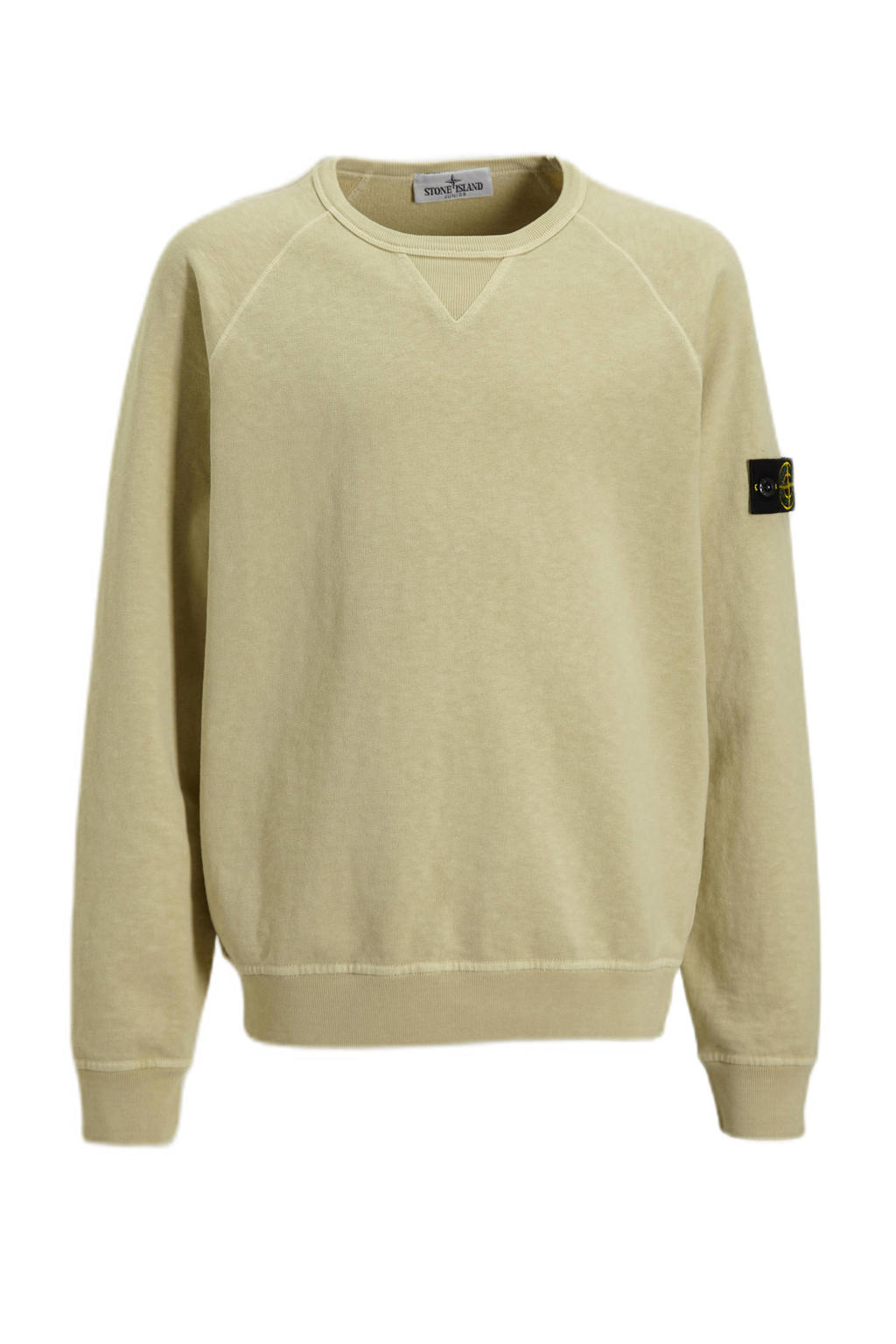 Beige jongens Stone Island sweater met effen, lange mouwen en ronde hals