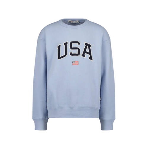 America Today sweater Soel JR met tekst babyblauw Tekst