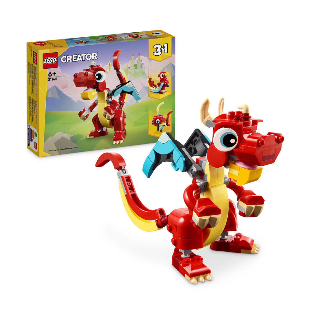 LEGO Creator 3-in-1 Rode draak Speelgoed Dieren Figuren Set met Vis en Feniks 31145