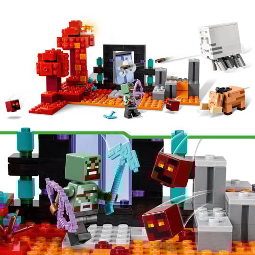 Lego Minecraft Hinderlaag bij het Nether-portaal 21255 Bouwset