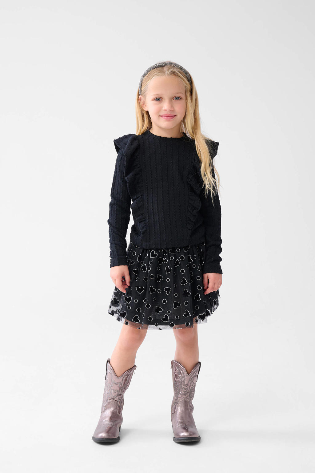 Shoeby gebreide longsleeve met ruches zwart