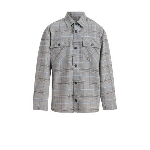 Shoeby overshirt met ruitprint grijs/blauw/wit Overhemd Jongens Polyester Klassieke kraag