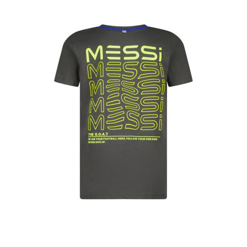 VINGINO x Messi T-shirt Jacko met backprint donkergrijs geel Jongens Stretchkatoen Ronde hals 104