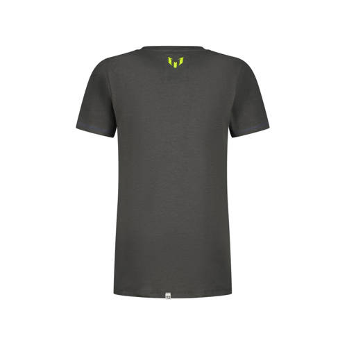 VINGINO x Messi T-shirt met logo antraciet neongeel Grijs Jongens Stretchkatoen Ronde hals 104
