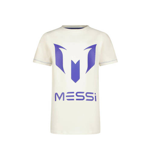 Vingino x Messi T-shirt met printopdruk wit/hardblauw Jongens Stretchkatoen Ronde hals - 104