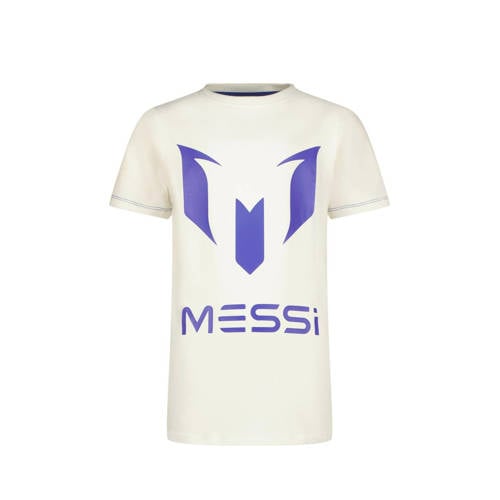 Vingino x Messi T-shirt met printopdruk wit/hardblauw Jongens Stretchkatoen Ronde hals