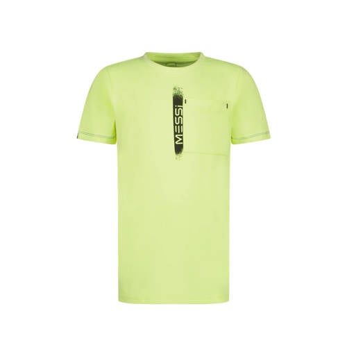 Vingino x Messi T-shirt Jefos met logo neon geel Jongens Stretchkatoen Ronde hals