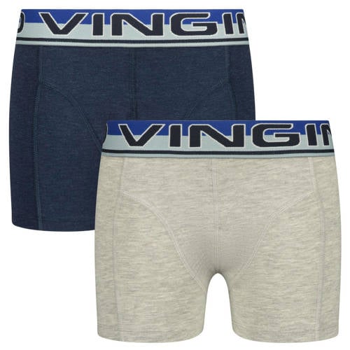 Vingino boxershort - set van 2 donkerblauw/grijs melange Jongens Stretchkatoen