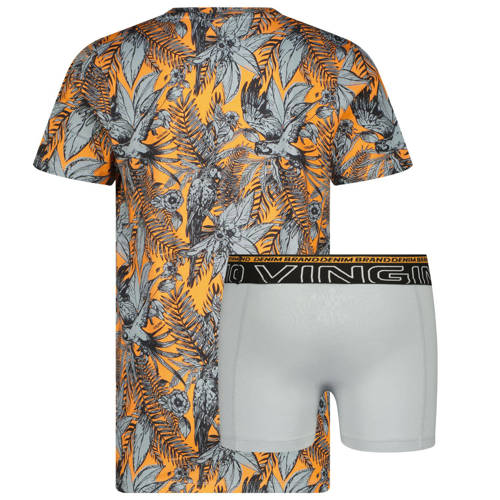 VINGINO ondershirt + boxershort Leaf grijs oranje Top + short Jongens Stretchkatoen Ronde hals 98 104