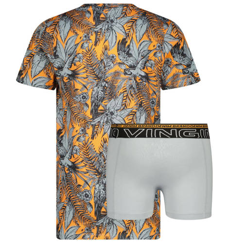VINGINO ondershirt + boxershort Leaf grijs oranje Top + short Jongens Stretchkatoen Ronde hals 110 116